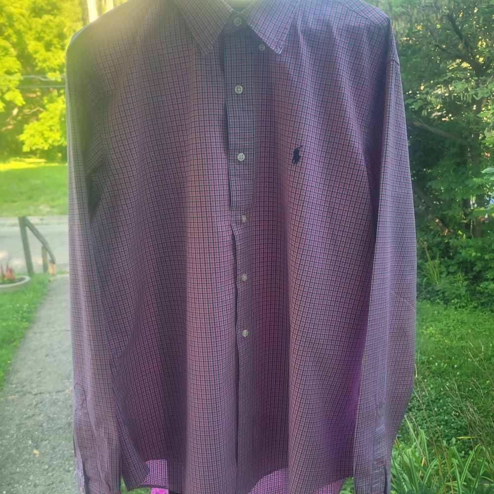 Ralph Lauren Men's Classic Fit Polo Shirt Button-Up, Long Sleeve, Plaid, Size XL